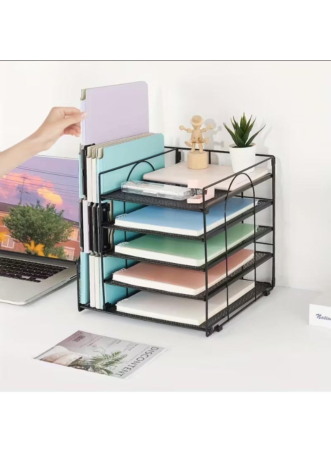 ZERIFAM Organizer with File Holder,Desk Organizers and Accessories,Organizer for Office Supplies and Accessories 5-Tier Paper Letter Tray,esktop Organizer for Office Supplies (Black) - Image 1